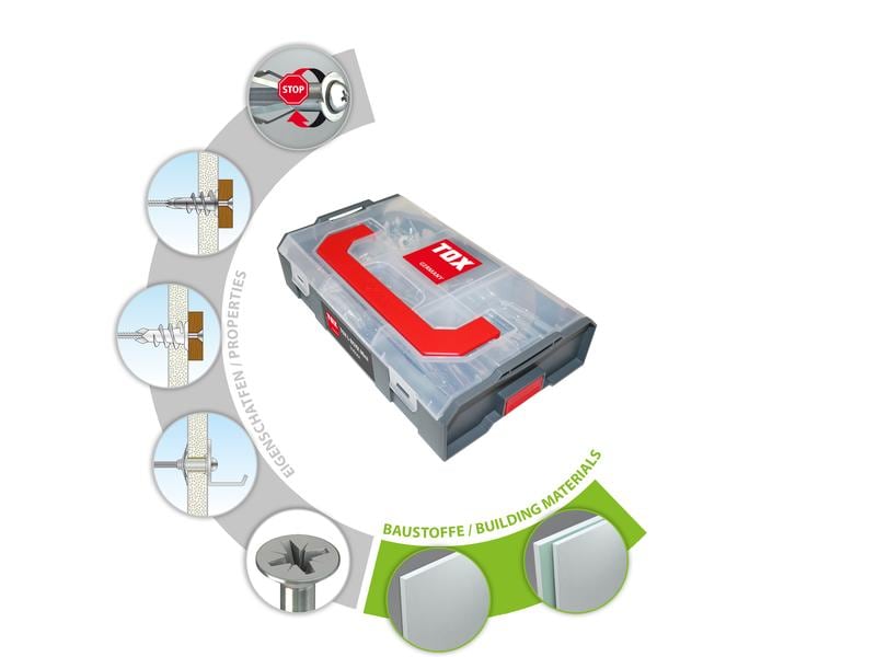 Tox-Dübel Dübel Sortiment L-Boxx Mini Indoor, 120 Stück 120-teiliges L-Boxx Mini Sortiment mit gängigen Dübeln und Schrauben für Indoor-Projekte