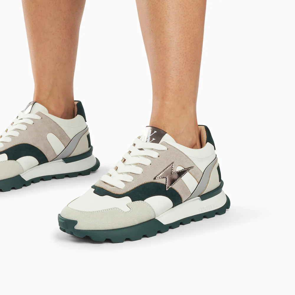 Sneakers-Baskets éclair Liéna vert et anthracite à semelle running