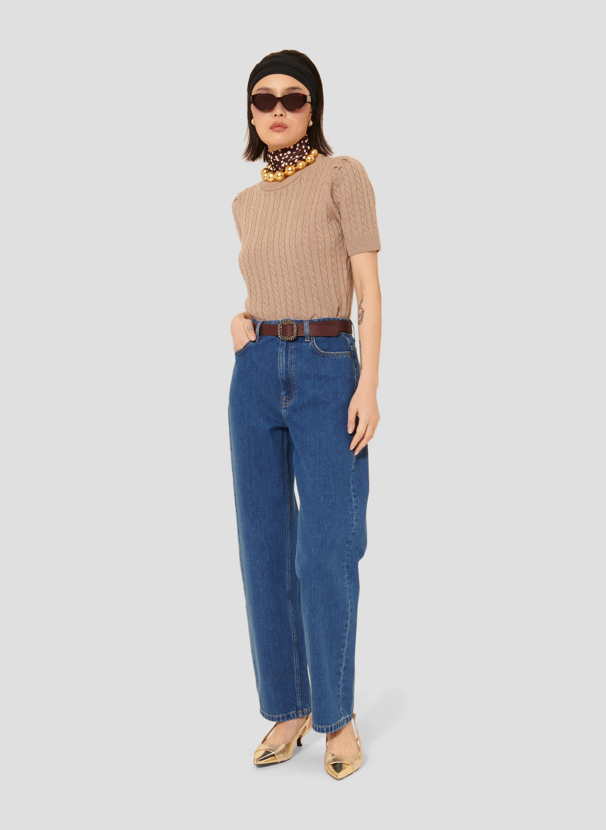 PRIYANKA - Pull col lanière en laine | Marron