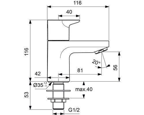 Ideal Standard koudwaterkraan CERAPLAN chroom BD284AA