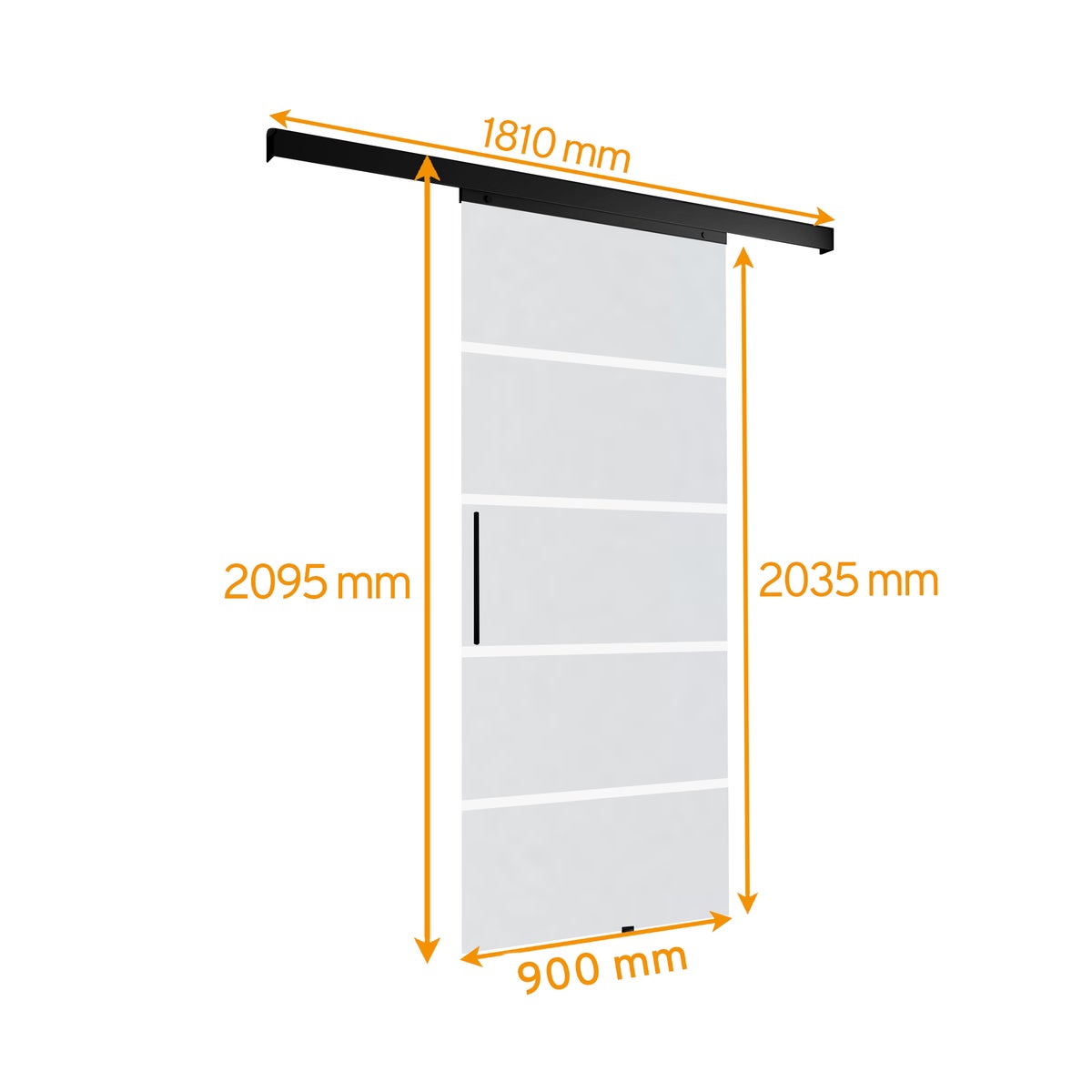 Schuifdeur van glas met blokstrepen, 900x2035 mm, binnendeur, glazen schuifdeur, glazen deur met zwart beslag - greeplijst + 2-zijdige softclose