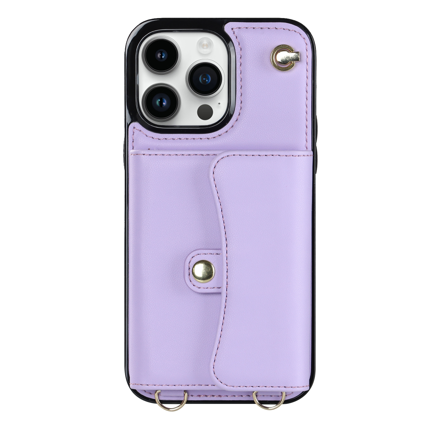 iPhone 12 / iPhone 12 Pro Necklace Leder Schutz Hülle mit Kartenfach   Handykette (140cm) - Lila