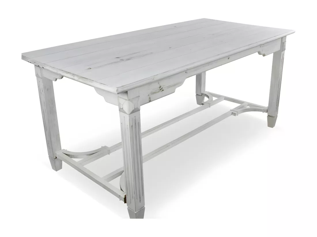 Table à Manger Bois Cerusé Blanc 180x90.5x81.5cm - Décoration d'Autrefois
