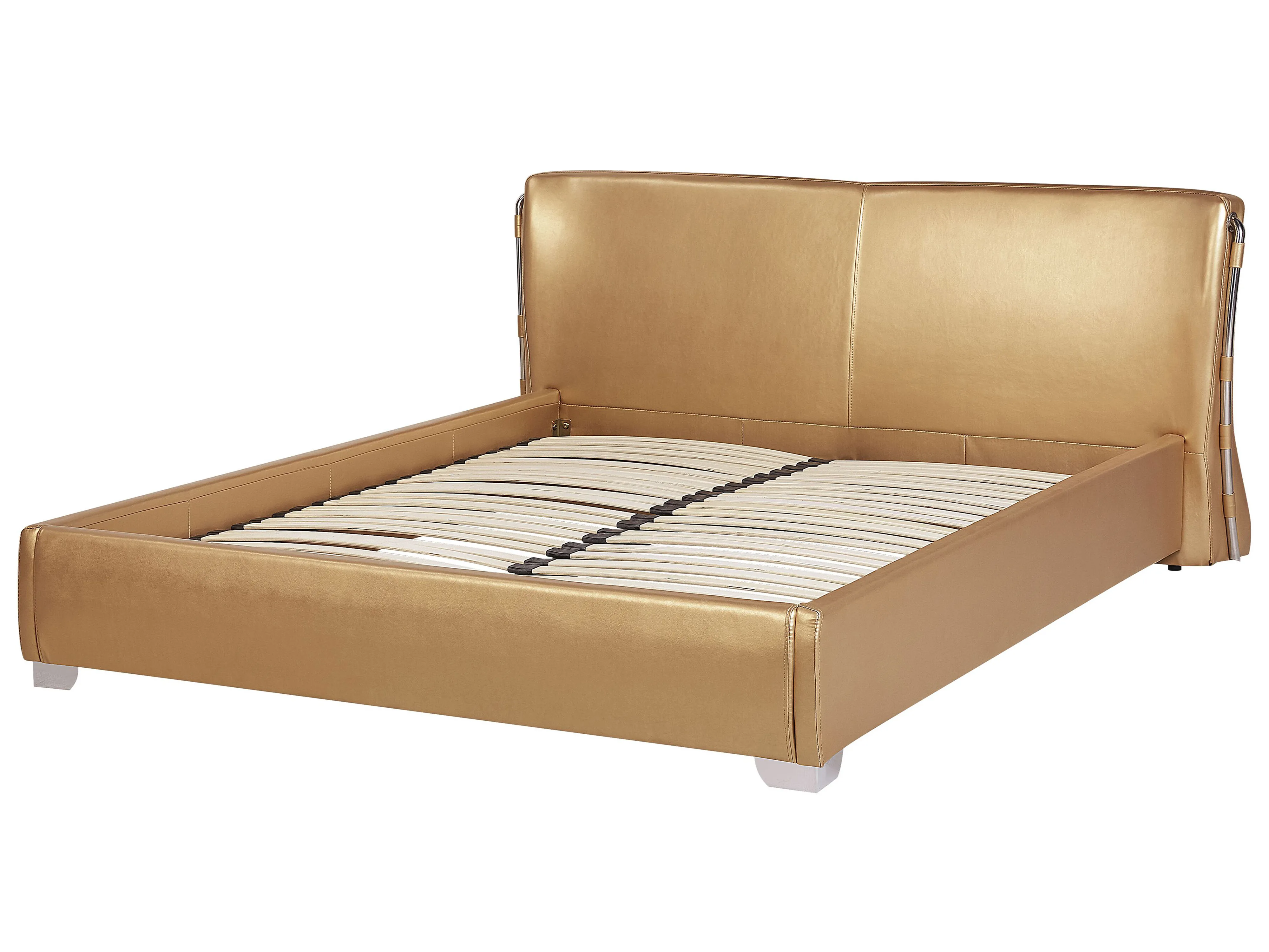 Bed met LED-verlichting Leer PARIS 180 x 200 cm LED Goud