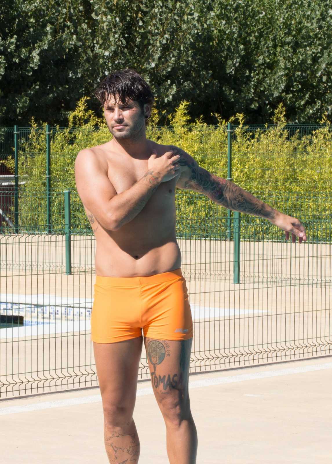 Calção boxer laranja masculino para treino de natação Squba