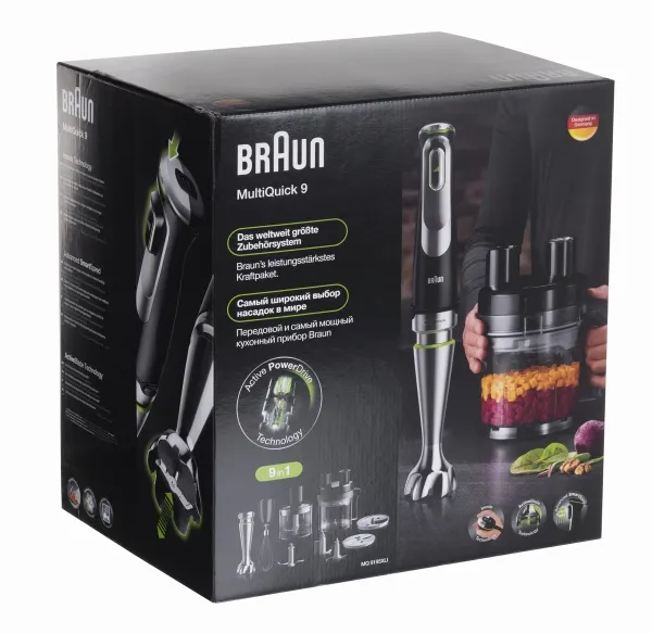 Braun MultiQuick 9 MQ 9195XLI, Nedsænkning blender, 2 L, Knusning af is, 1,2 m, 1200 W, Sort, Rustfrit stål