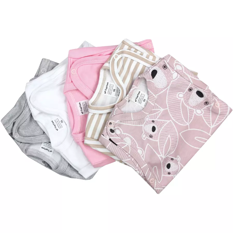 TupTam Baby Mädchen Kurzarm Wickelbody 5er Set beigerosa