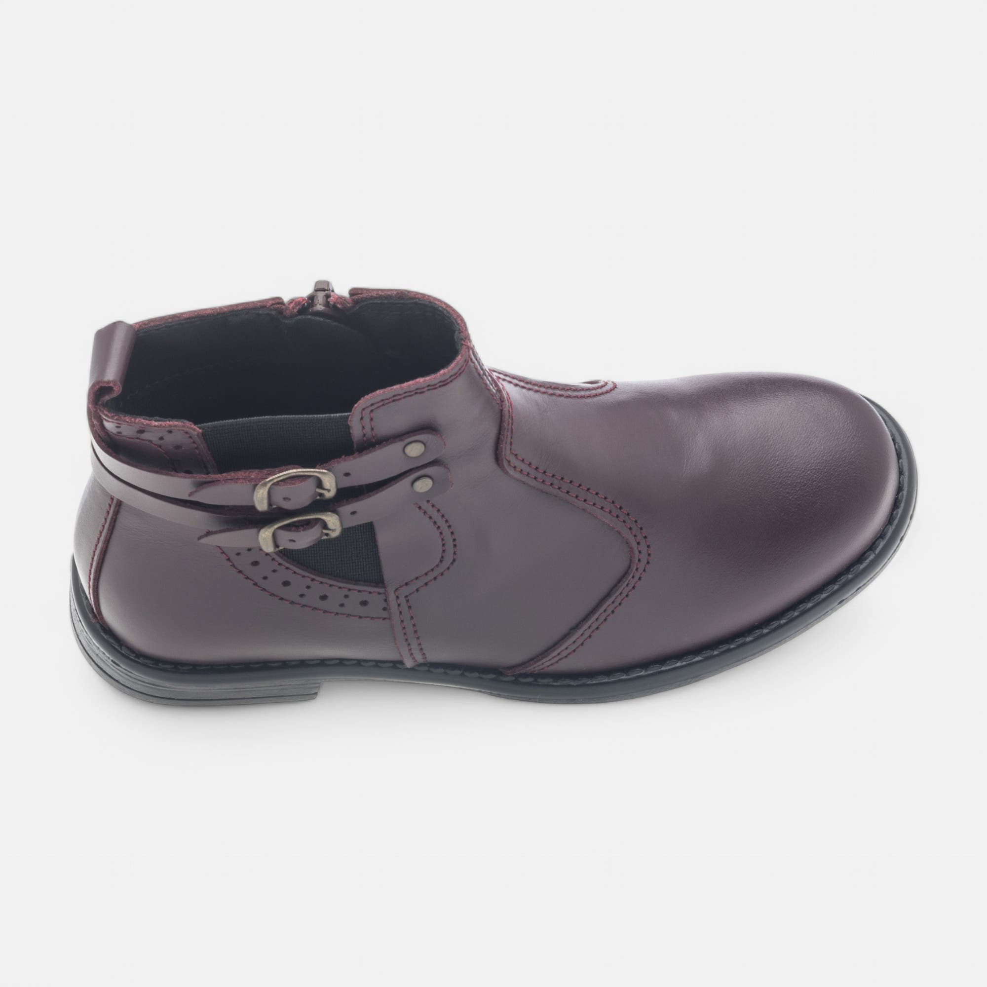 Bottines Fille en cuir bordeaux