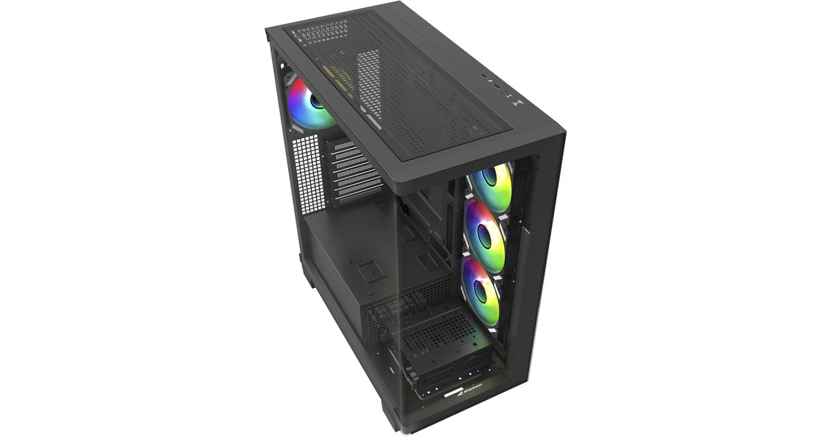SharkoonELITE SHARK CA500 midi tower behuizing  (Zwart | 2x USB-A | 1x USB-C | RGB | Tempered Glass)