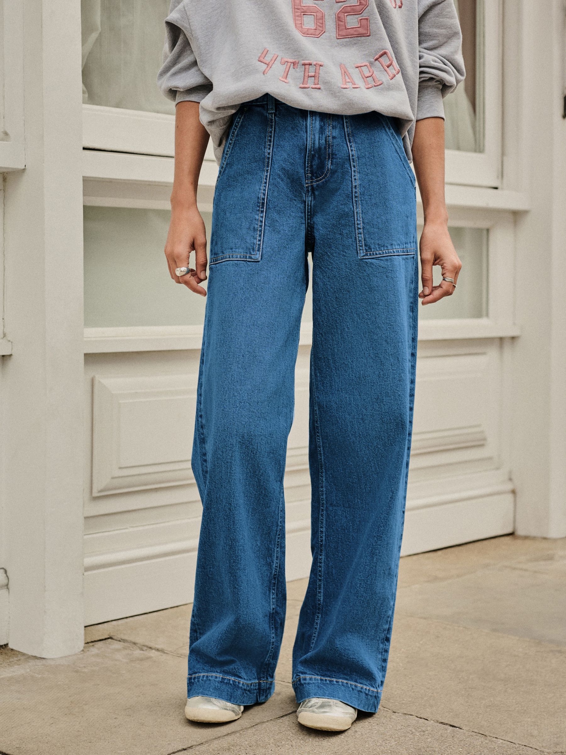 Donkerblauw - High Rise Utility Wijde pijpen Jeans
