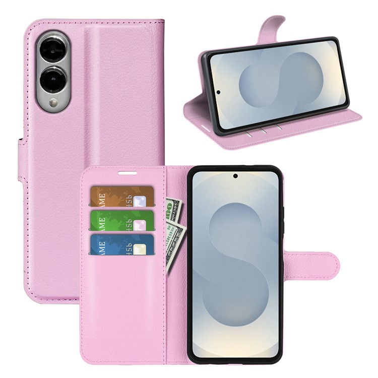 Samsung Galaxy S25 Edge Leder Tasche Flip Cover Litchi Look - Rosa