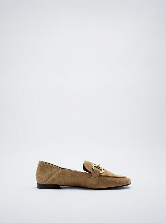 Mocassim de couro com fivela - Bege