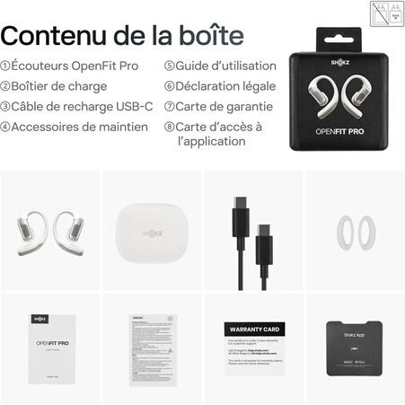 Ecouteurs Shokz sans fil à conduction aérienne True Wireless OpenFit Pro avec réduction de bruit Blanc
