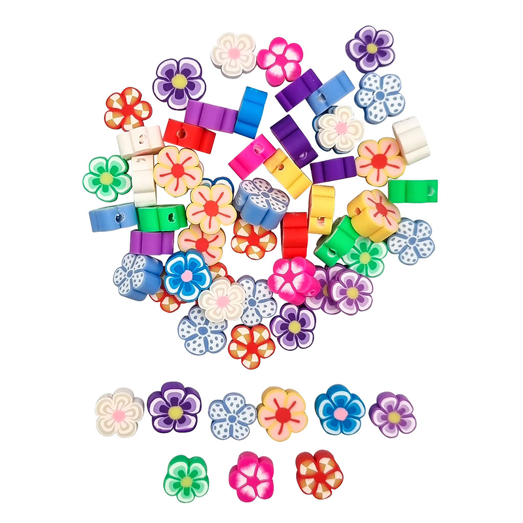 Lot 60 perles polymère fleurs