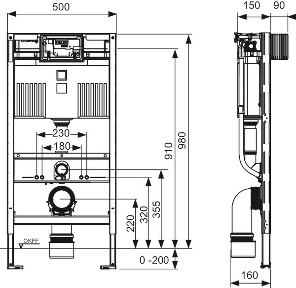 TECE Profil inbouwreservoir met Uni-spoelkast 98cm