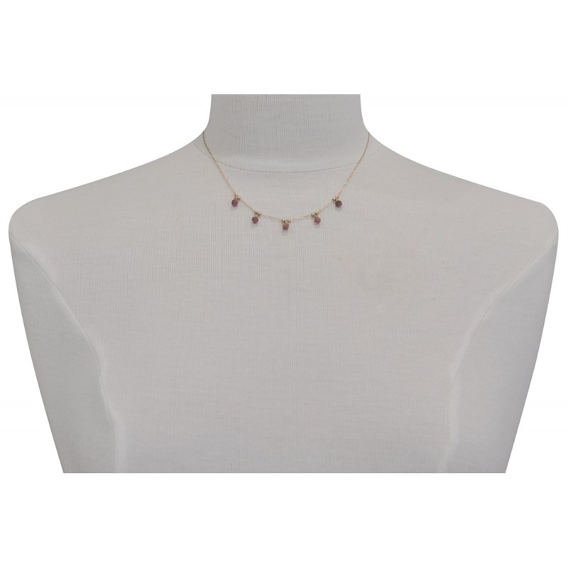 Collier Plaqué Or 5 Perles Facettées de Tourmaline