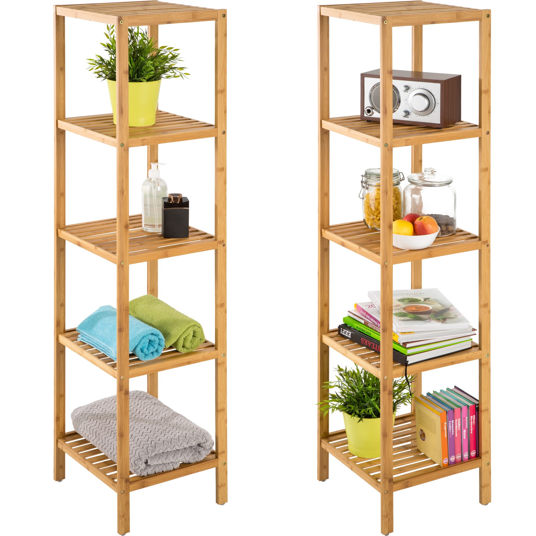 tectake® Badregal, aus Bambus, rutschfeste Kunststofffüße, 33 x 33 x 141 cm