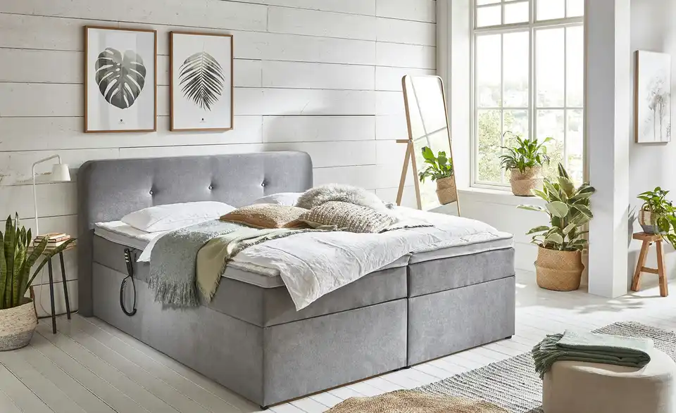 Boxbett elektrisch mit Stauraum Hellgrau 180 cm