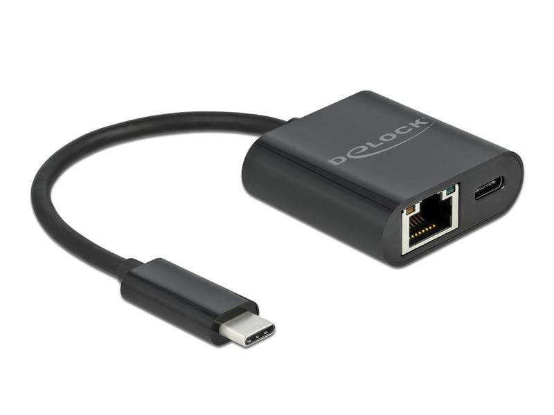 Delock Netzwerk-Adapter Typ-C – RJ-45, 1Gbps mit Powerdeliv USB Type-C Adapter zu Gigabit LAN 10/100/1000 Mbps mit Power Delivery Anschluss Schwarz