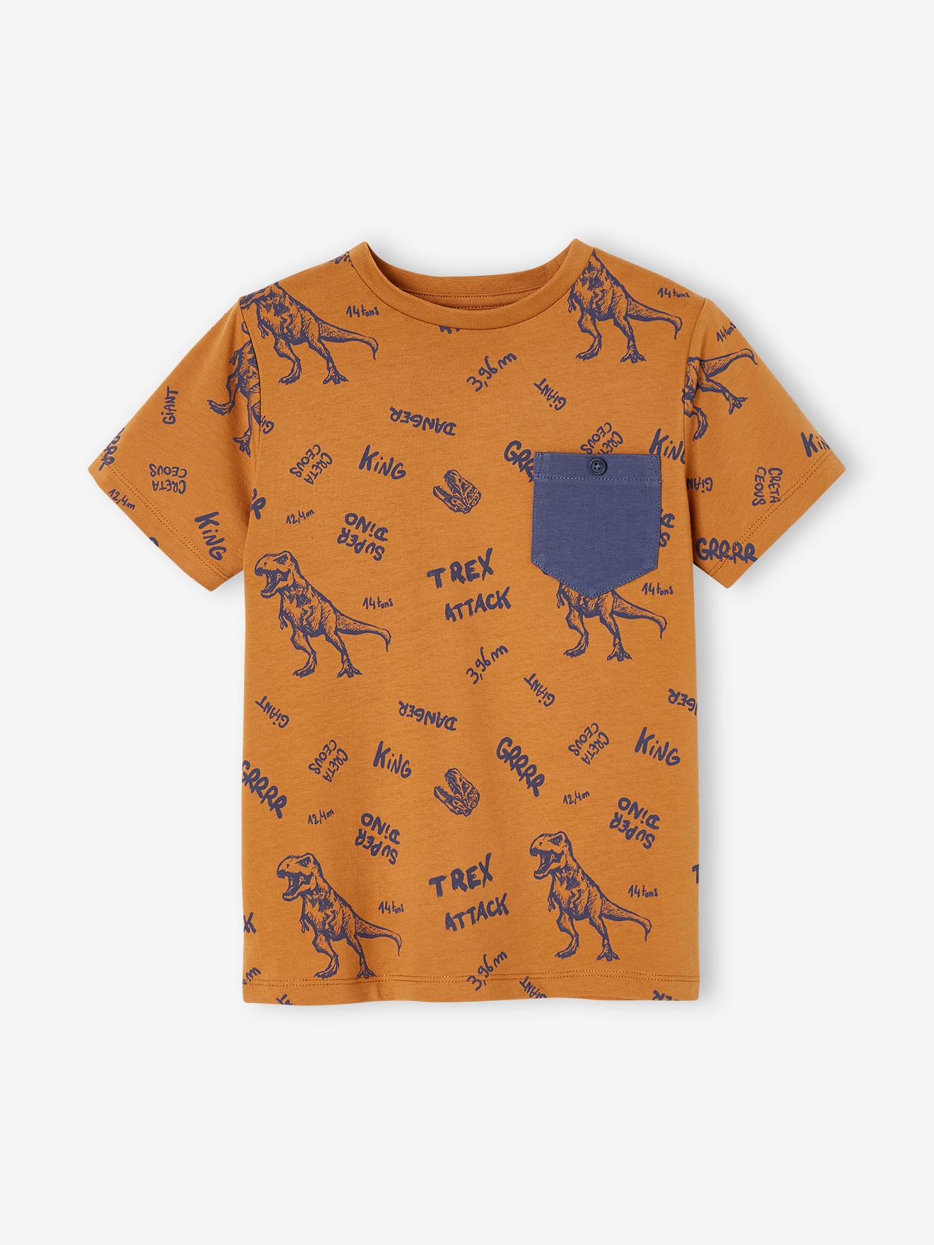 Camiseta de manga curta com estampas gráficas, para meninos, com líquen.