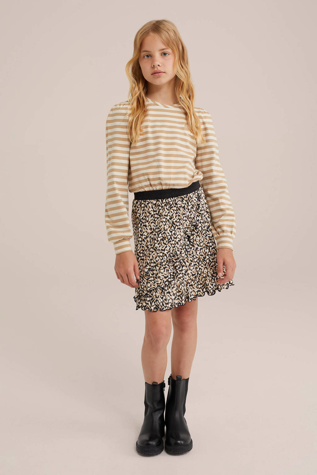WE Fashion jurk met all over print beige/multicolor