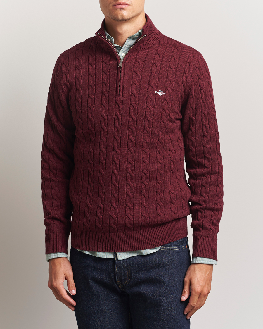 GANT Cotton Cable Half Zip Bordeaux Melange