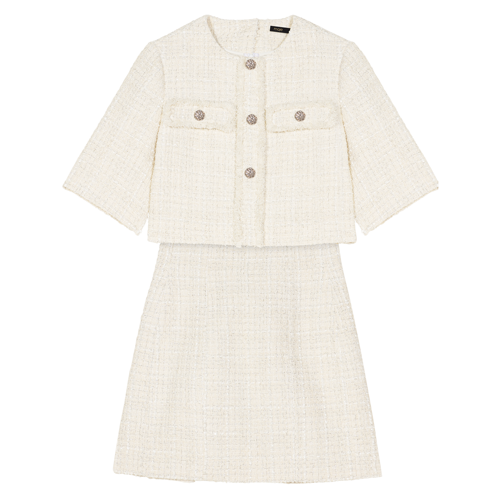Robe courte col rond en coton mélangé | Beige