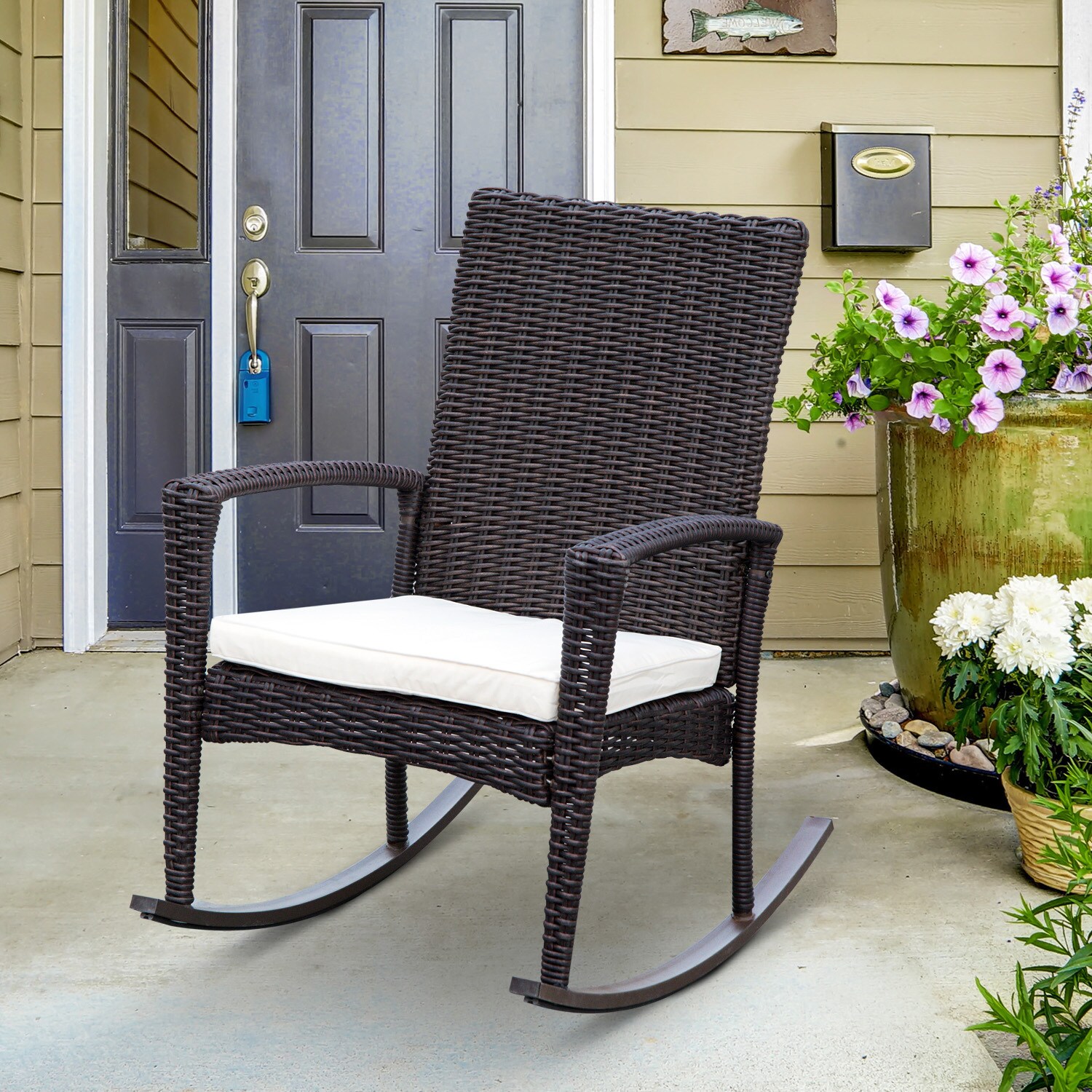 Outsunny Polyrattan Schaukelstuhl mit Kissen 88 x 66 x 98 cm (LxBxH)