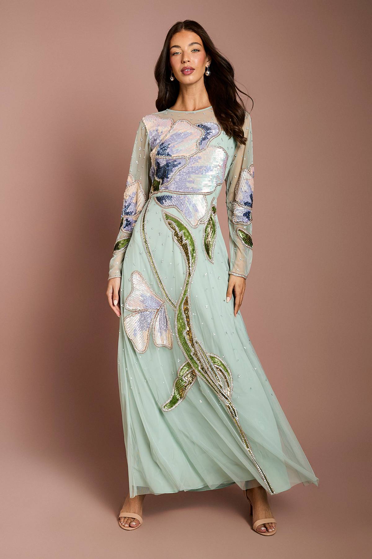 Coast Robe Longue Maxi À Fleurs Avec Manches Longues Et Ornements