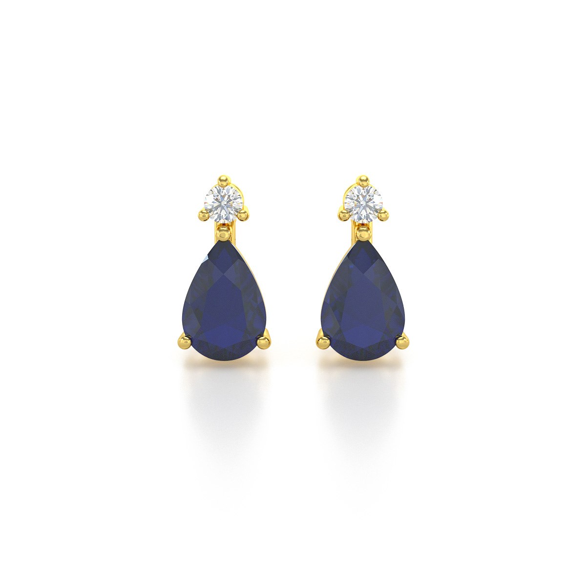 Boucles d'oreilles ADEN Or 585  Jaune Saphir forme Poire et Diamants 1.15grs