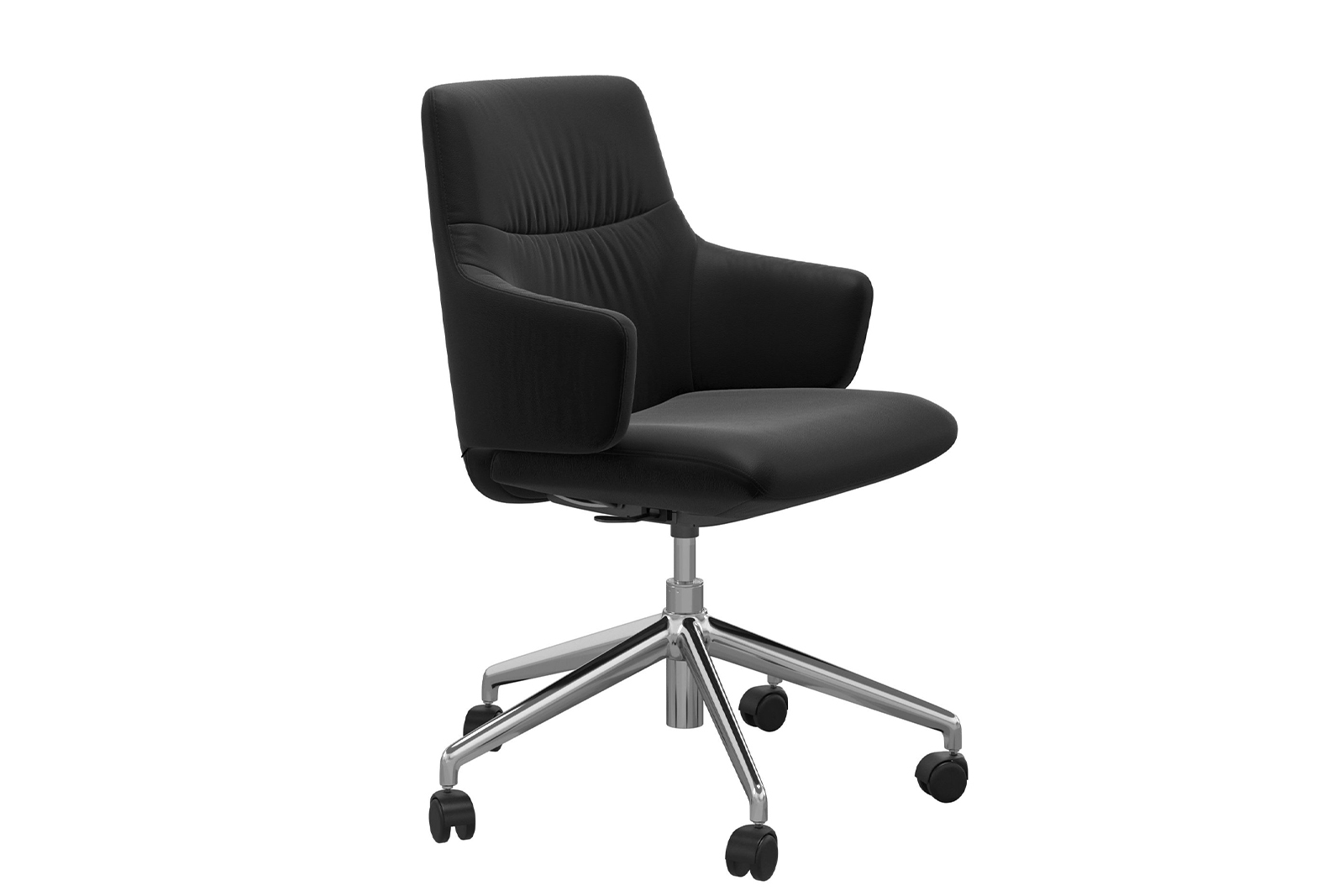 Mint kontorstol Lav stol i hud Paloma Black med arm og krom understell