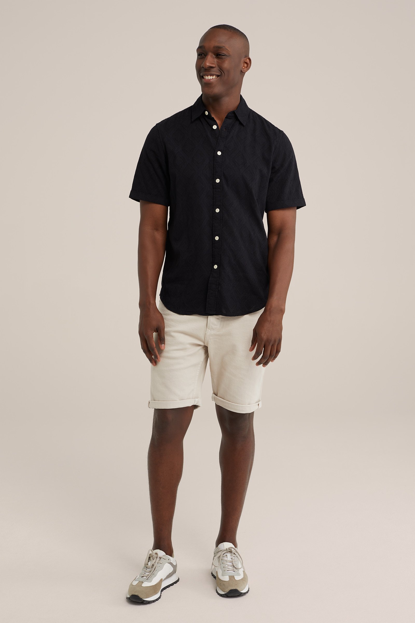 regular fit overhemd met structuur WE Fashion Zwart