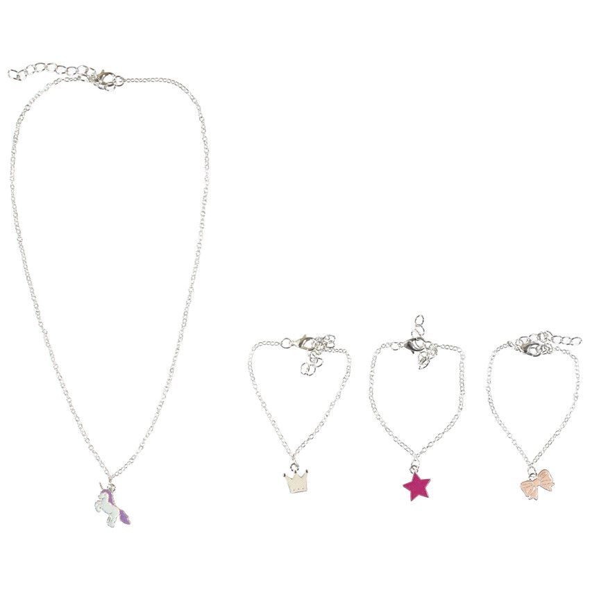 Lot de 3 bracelets + 1 collier pour fille - Gris chiné