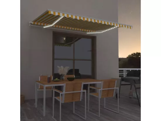 Auvent manuel rétractable avec LED 400x300 cm Jaune et blanc