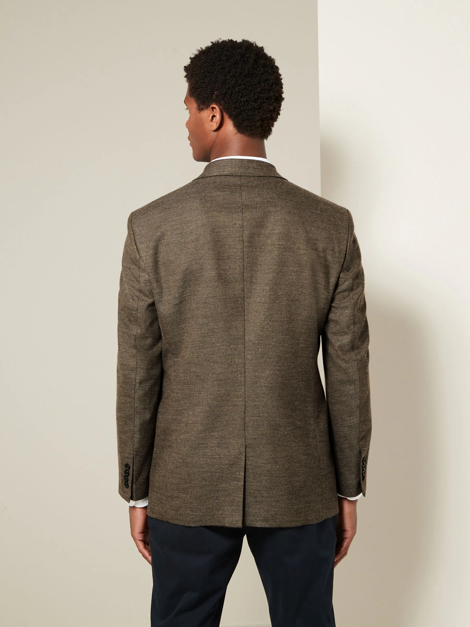 Bruin - Normale Pasvorm - Modieuze blazer met textuur