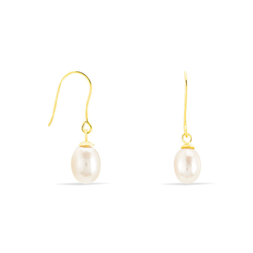 Boucles D'oreilles Pendantes Baroque Or Jaune Perle De Culture