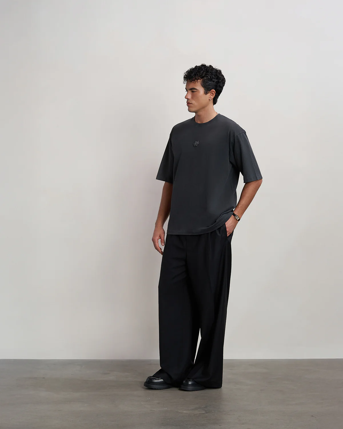 T-shirt Boxy Embroidered Vintage Black