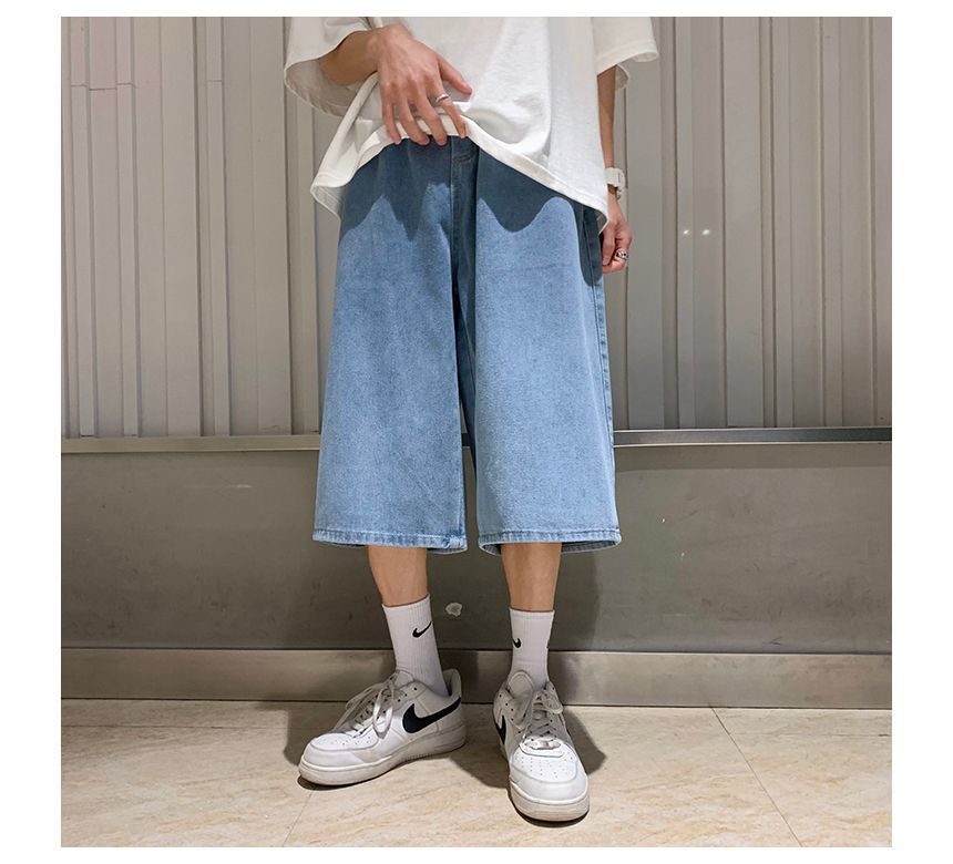 Posive - Denim shorts met hoge taille en wijde pijpen