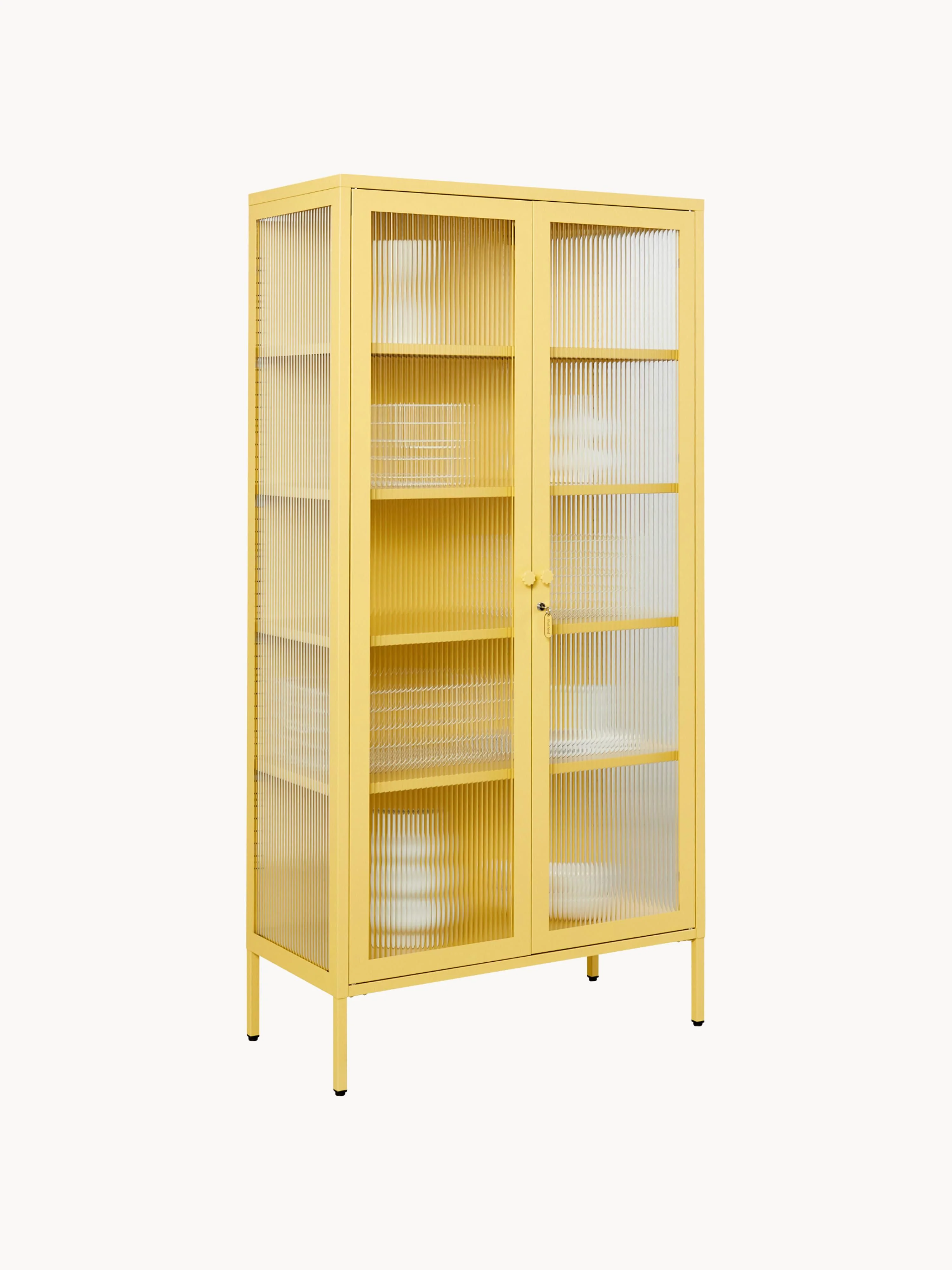 Metalen vitrinekast The Collector met geribbeld glas