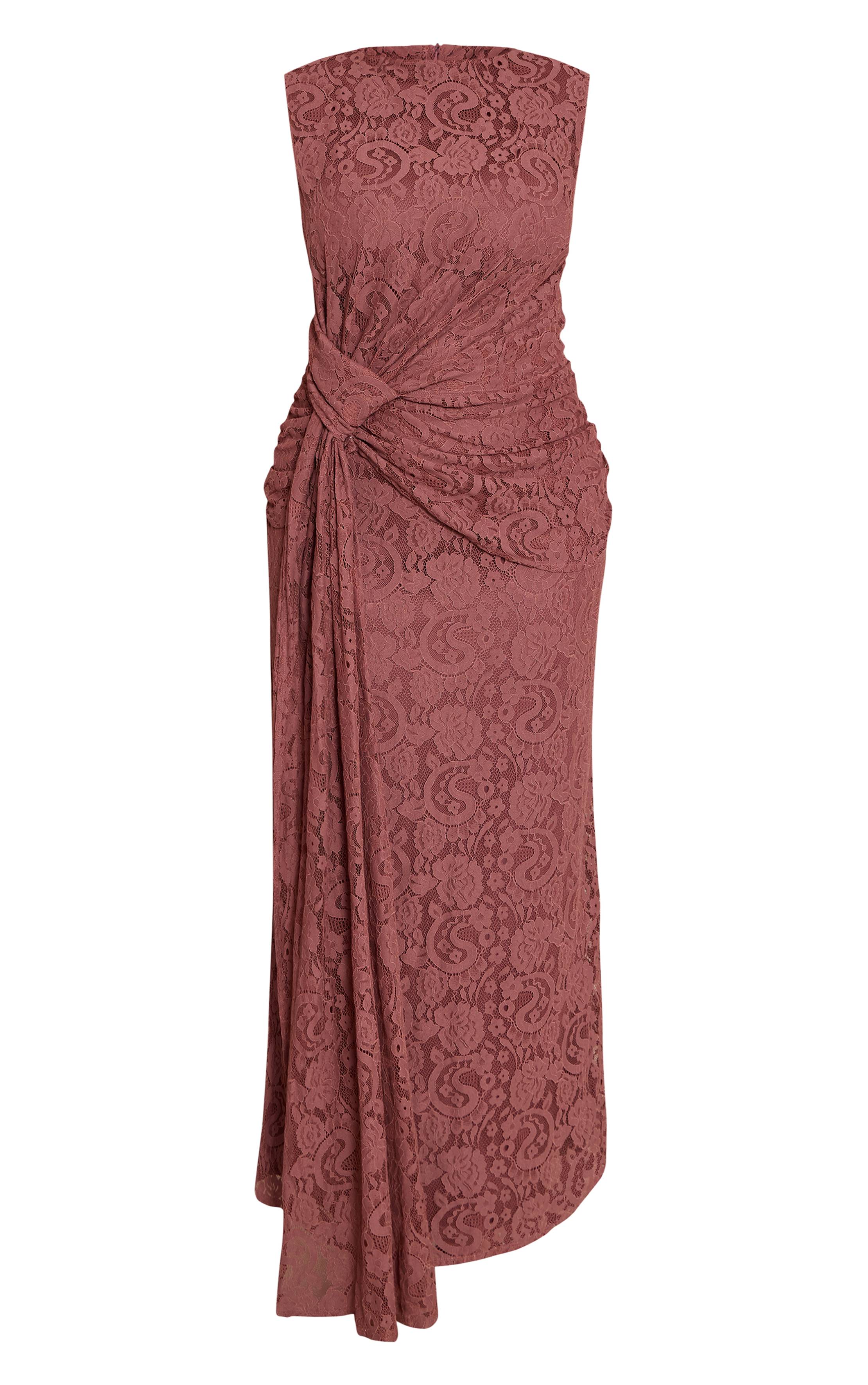 Mauve Robe Longue Grande Taille À Détails En Dentelle Et Devant Torsadé