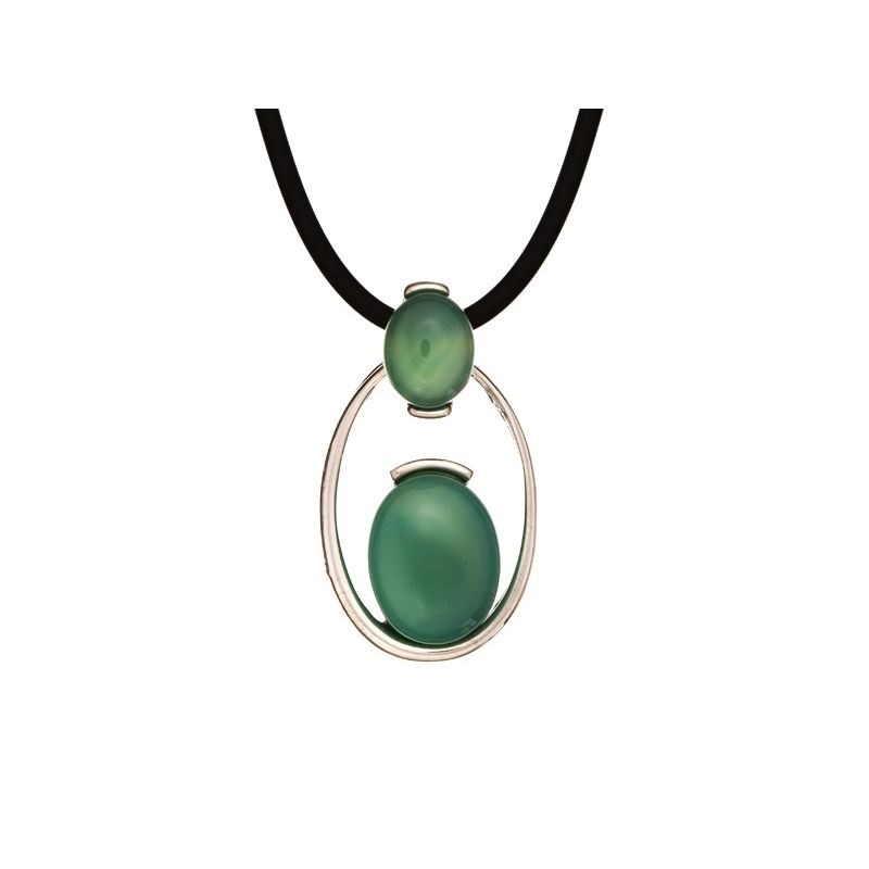 Collier Agate naturelle teintée verte argent