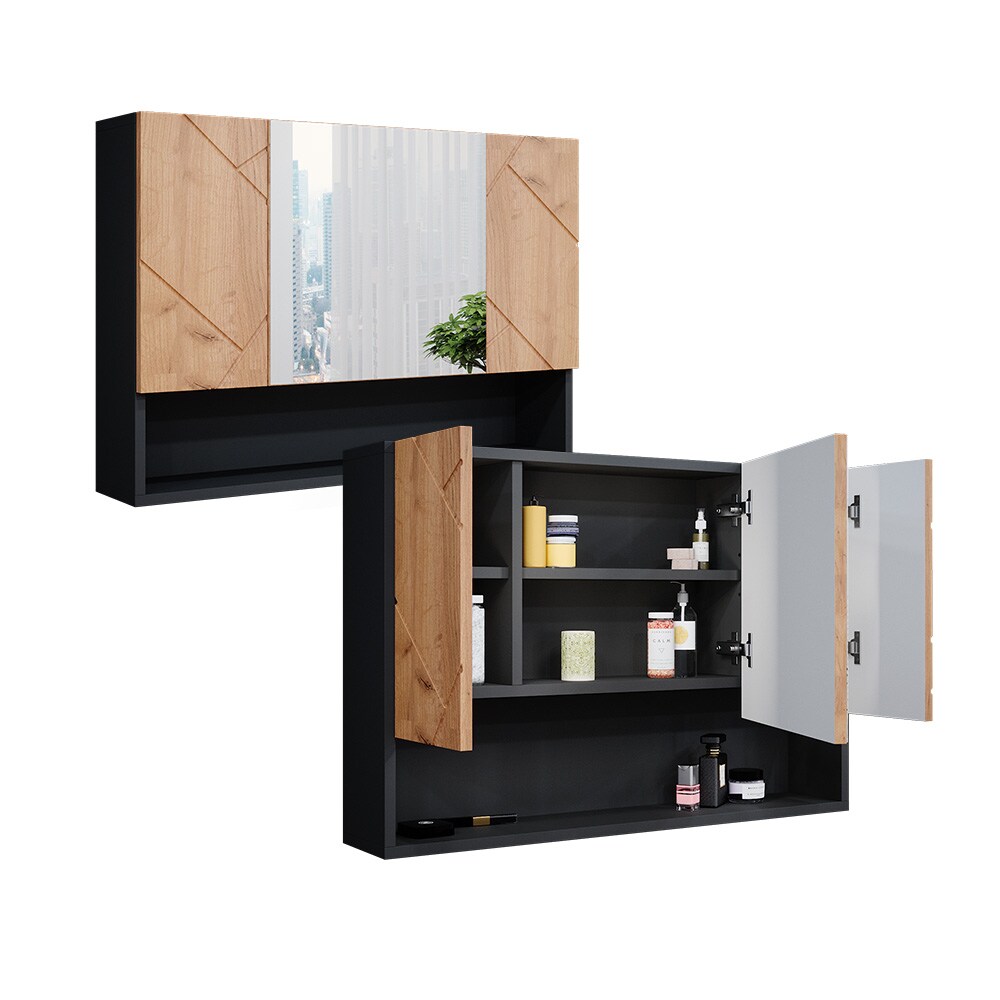 Vicco Spiegelschrank Badspiegel Wandspiegel Irma Anthrazit Eiche 80 cm modern Badezimmer Spiegel Badezimmerschrank Badezimmermöbel Spiegeltür Schranktür Hängeschrank Einlegeboden Regal Ablage