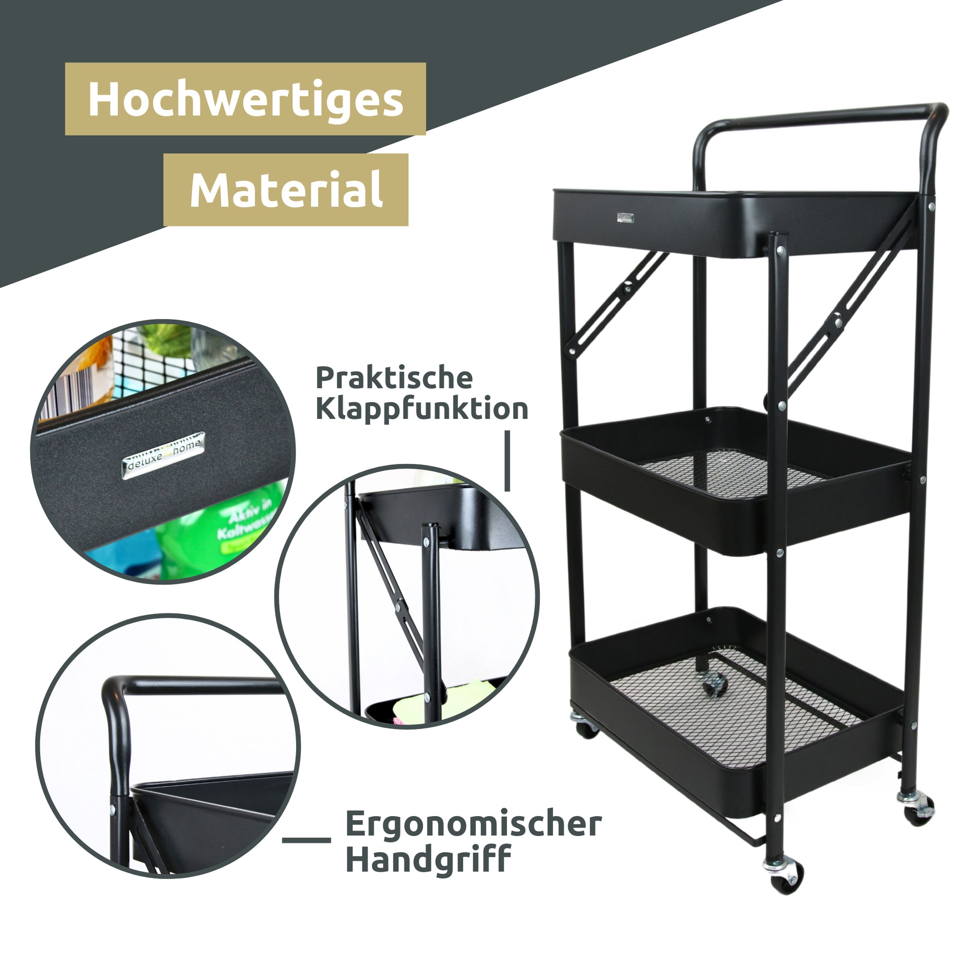 deluxe4home Servierwagen 45 x 87 cm schwarz