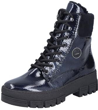 Rieker - Veterlaarsjes - Navy - Imitatieleder - Blokhak - Glanzend