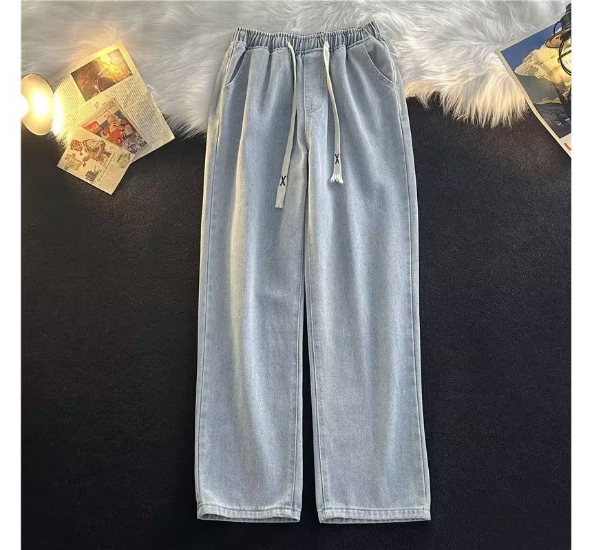 Acrius - Gewassen wijde jeans met trekkoordtaille