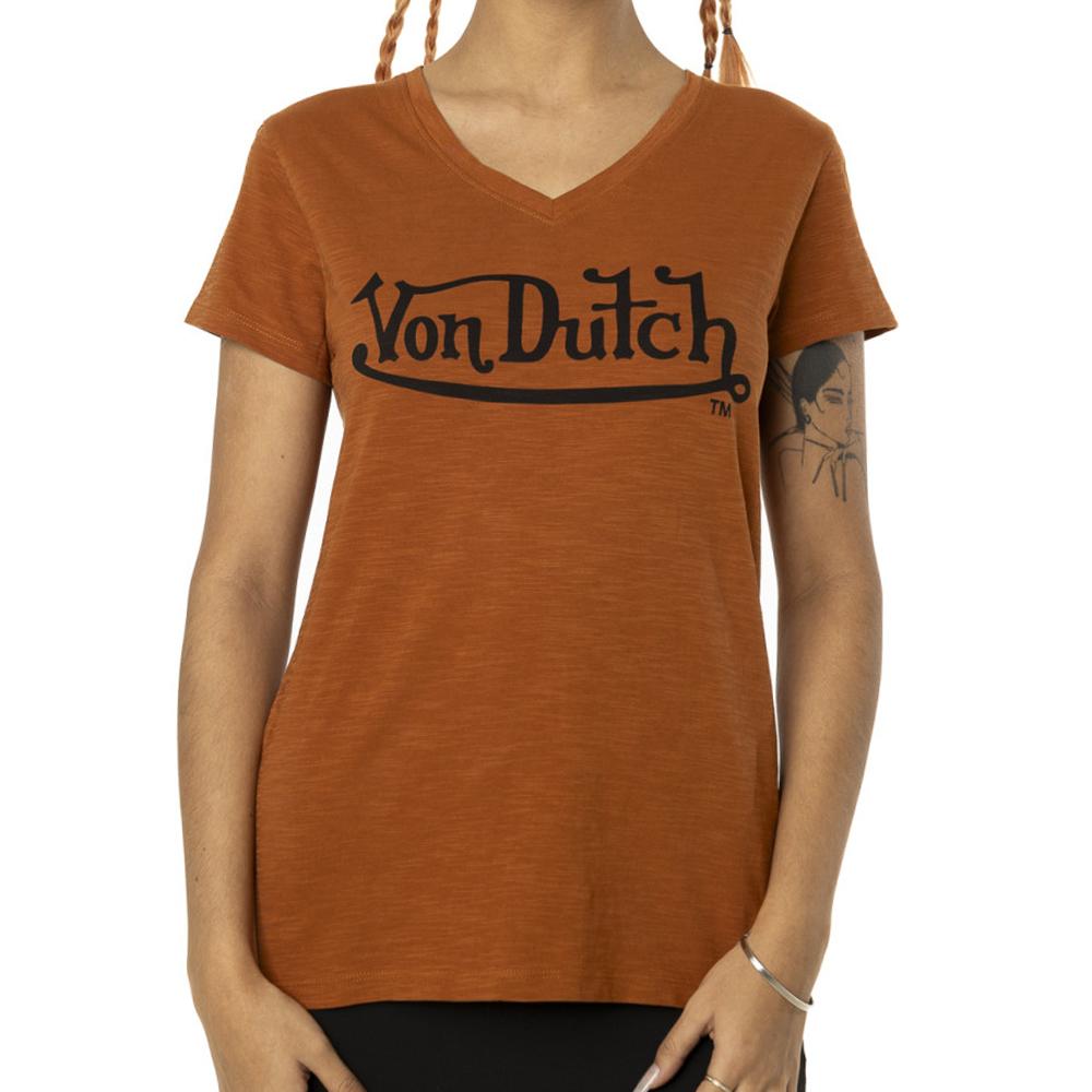 Von Dutch T-shirt Orange Femme Von Dutch Slub