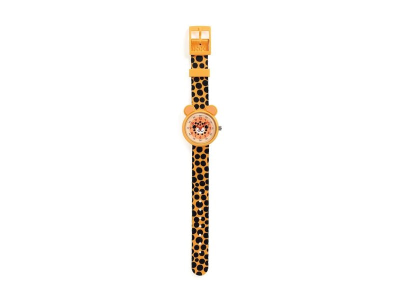 DJECO Armbanduhr Gepard Orange/Schwarz Elegante Quarzuhr für Kinder