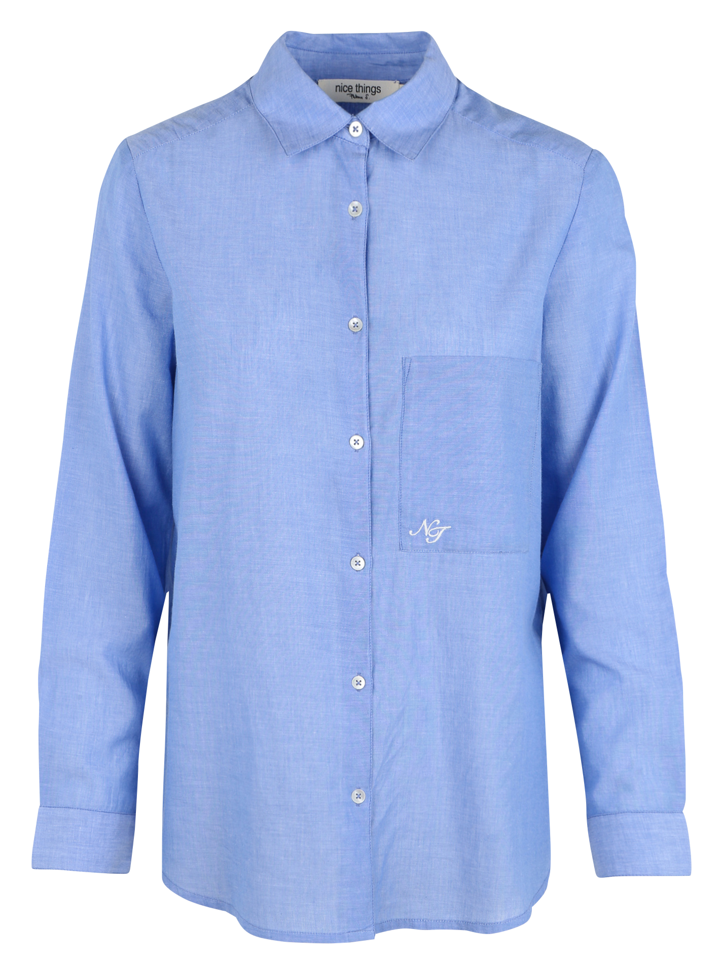 Chemise droite col classique en coton | Bleu