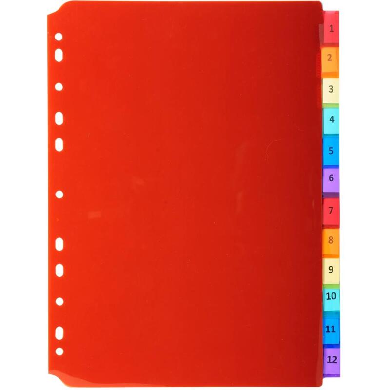 Intercalaires A4 PP transparent couleurs avec porte étiquette 12 positions