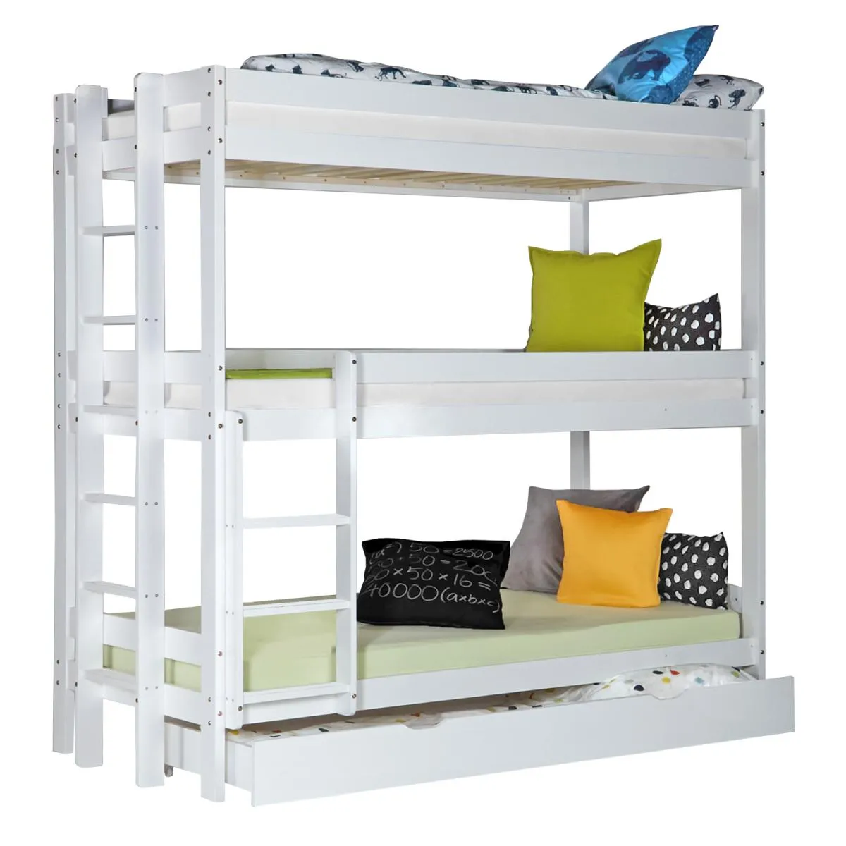 HOMESTYLE4U Lit Superposé Triple 90x200 cm - Bois Blanc